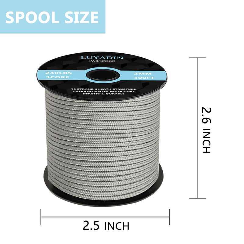 LUYADIN Paracord 240lb - Diameter 2mm Micro Utility Cord -3 Strand Parachute Spool Cord - 100ft 200ft,Paracord for Camping,Hiking,Fishing,Outdoor and DIY - Image 2